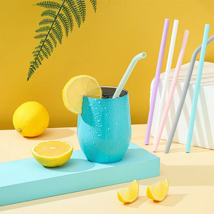 6pcs Reusable Silicone Drinking Straws Creative milk straws Sturdy Bent Straight Boba Straw Cleaning Brush Bar Party Accessory