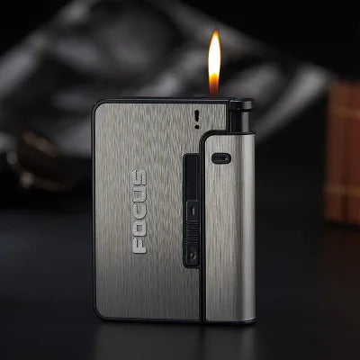 Automatic Cigarette Case Metal Cigarette Boxes 10pcs Cigarette Capacity Can Mount Lighter Men Gadget Tool Nice Gift Dropshipping