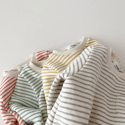 2026 Spring New Baby Striped Romper Boys Girls Simple Striped Casual Jumpsuit Newborn Cotton Infant Toddler Clothes 0-24M
