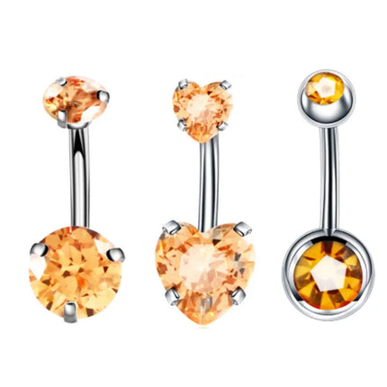 3PCS/Lot Surgical Steel Crystal Belly Button Piercing Set 14G Heart Belly Piercing Pack CZ Navel Ring Set Cute Belly Bar Bulk