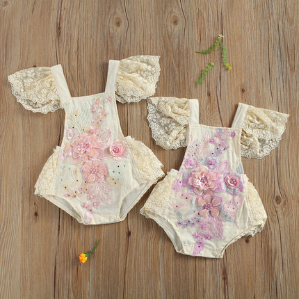 Citgeett Summer Newborn Baby Girls Lace Bodysuit Loose Fly Sleeve Tie-up Playsuit Cute Clothes