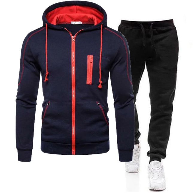 Men's Autumn Winter Tracksuit Zipper Hoodie and Pants 2 Piece Casual Sportswear Jogger Running Suit Fitness Sweatshirt Cardigian