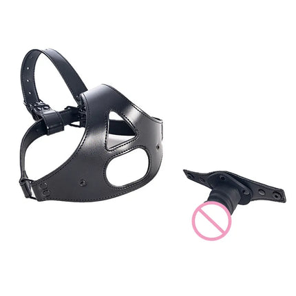 Sexy Leather Half Face Bondage Hood Mask with Penis Gag Slave Restraint Sex Face Eye Mask Male Fetish Erotic Toys for Men Gay