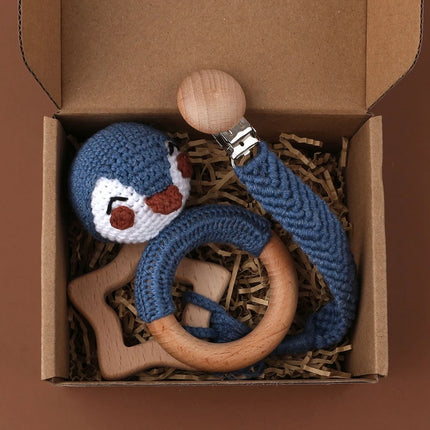 3Pcs/set Infants Shower Gift Baby Pacifier Chain Clip Beech Teether Wooden Teething Ring Newborn Crochet Animal Rabbite Rattle