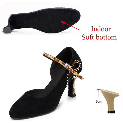 Latin Shoes Salsa Tango Sports Shoes Wedding Shoes Closed Toe Rhinestones Modern High Heels Blue Black