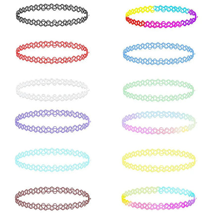 ZS 12Pcs Vintage Stretch Choker Necklace Lady Girl Tattoo Choker Necklace Punk Retro Gothic Elastic Necklaces for Women