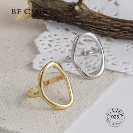925 Sterling Silver Rings For Women Hollow Out Gold Color Temperament Personality Fashion Female Trendy Resizable Opening Rings