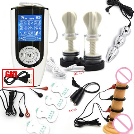 Strong BDSM Electric Shock Anal Vaginal Plug E-Stim Penis Ring Urethral Dilator Massage Gloves Nipple Clamps Sex Therapy Toy Kit