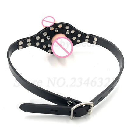 Double-Ended Dildos Gag Strap On Open Mouth Dong Plug PU Leather Harness Realistic Cock Bondage Adult Games Sex Toys For Couples