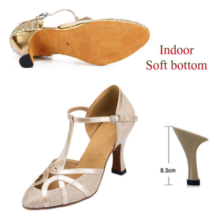Latin Shoes Salsa Tango Ballroom Party Wedding Women's Heels Champagne Silver Black Girls Dance Sneakers Summer Outdoor Shoes