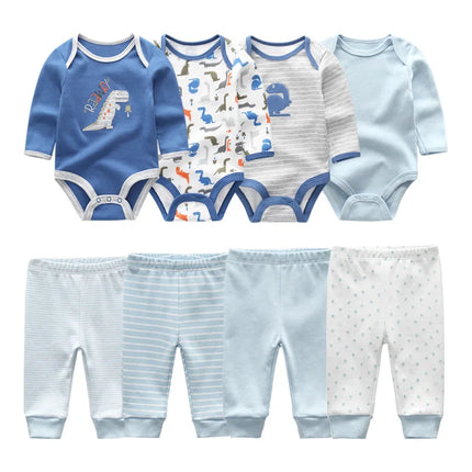 Cotton 6/8PCS Newborn Baby Boy Clothes 0-12M Autumn Bodysuits+Pants Boys Baby Clothing Sets Full Sleeve Baby Girl Clothes