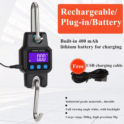 Bluetooth Hanging Hook Scale 300kg/50g Industrial Heavy Duty Crane Scale Electronic Weight Balance Scales Luggage Fishing Scale