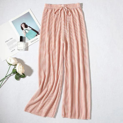 2025 Women's Pleated Loose Ice Silk Korean Casual Cropped Pants Wide Leg Trouse Home Classic Sports Wear Girls Clothes Black Top