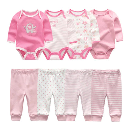 Cotton 6/8PCS Newborn Baby Boy Clothes 0-12M Autumn Bodysuits+Pants Boys Baby Clothing Sets Full Sleeve Baby Girl Clothes