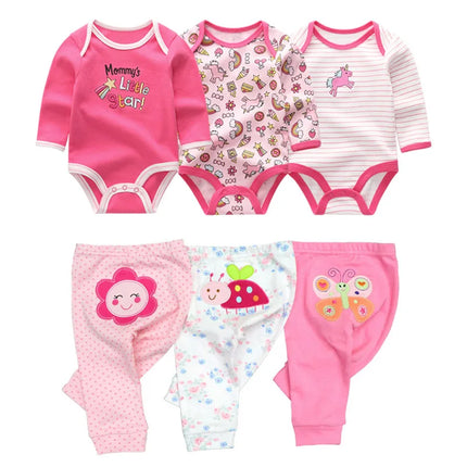 Cotton 6/8PCS Newborn Baby Boy Clothes 0-12M Autumn Bodysuits+Pants Boys Baby Clothing Sets Full Sleeve Baby Girl Clothes