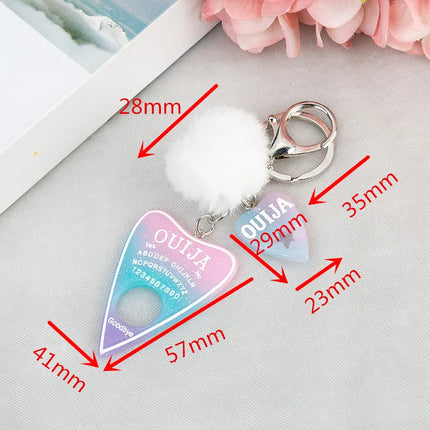 1PC Women Ouija Planchette Keychain Resin Pompom Charms Handbag  Keyring With Puffer Ball Punk Board Crafts