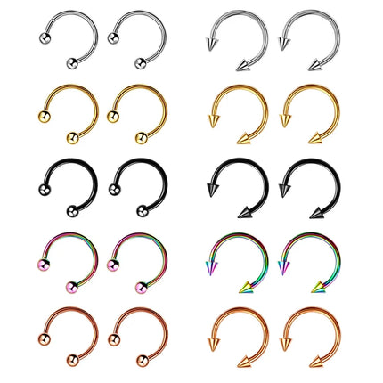 Stainless Steel Cone Spike Horseshoe Circular Septum Nose Ring Nipple Hoops Nose Septum Eyebrow Ear Piercing Body Jewelry
