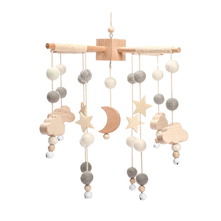 Baby Wooden Rattles Bed Bell Soft Felt Cartoon Elephant Cloudy Star Hanging Bed Bell Mobile Crib Montessori Education Toys