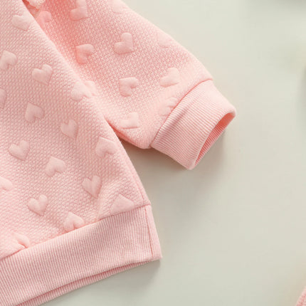 Valentine 2 Pieces Kids Suit Set, Solid Color O-Neck Long Sleeve Ruffle Tops+ Bowknot Trousers for Girls, Pink, 0-24 Months