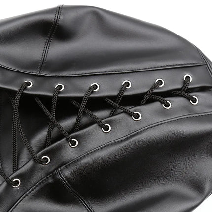 PU Leather Total Sensory Deprivation Full Head Bondage Hood Headgear Mouth Open Lockable Gimp Bondage BDSM Sex Toy for Couple