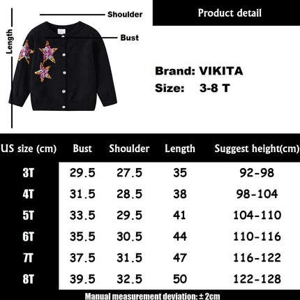 VIKITA Kids Autumn Knitted Cardigan Sweaters Girls Christmas Sweaters Kids Star Sequins Shiny Outwear Clothes Children Clothing