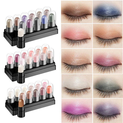 Eyeshadow Pencil Set 12 Colors Waterproof Long Lasting Glitter Shimmer Eye Shadow Pen Highlighter Stick Eyes Makeup Tools