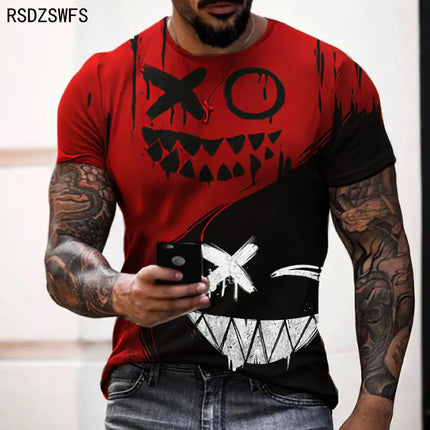 Funny Smiling Face Graphic 3D Print Men T Shirt Street Trendy Fashion Casual Summer O-Neck Short Sleeve Oversized T Shirt Tops