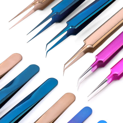 1PC Tweezers Stainless Steel Gold Blue for eyelash extension high-precision eyelash extension tweezers Thin tip