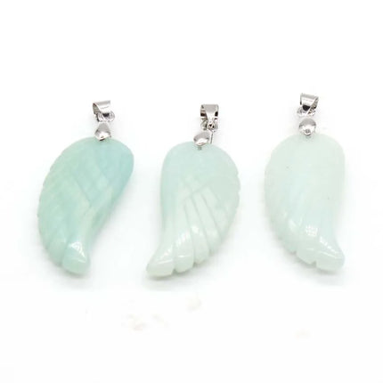 KFT Natural Stones 35mm Carve Angel Wing Pendants Rock Crystal Opalite Fluorite Lapis Lazuli Rhodonite Pendant Women Men Jewelry