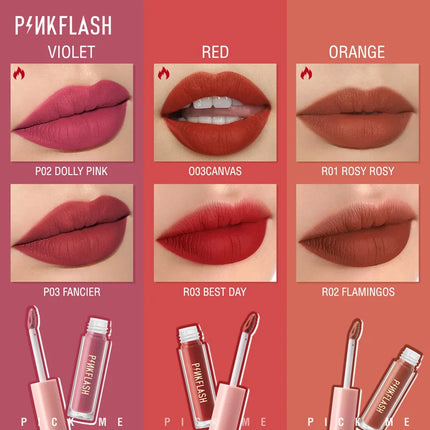 PINKFLASH Lipgloss Matte Lipstick Soft Moisturizing Red Nude Pink Melting Lip Cream Waterproof Makeup Not Fade Lip Gloss Liptint