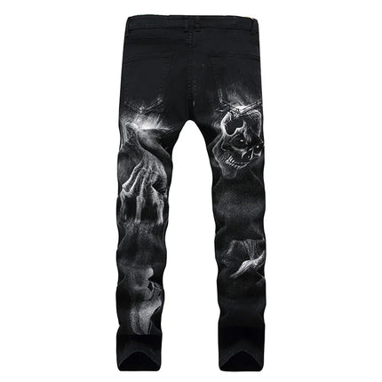 2026 Dark Streetwear Skull Print Punk Stretch Slim Y2K Jeans Pants For Men Clothing Hip Hop Cotton Long Trousers Ropa De Hombre