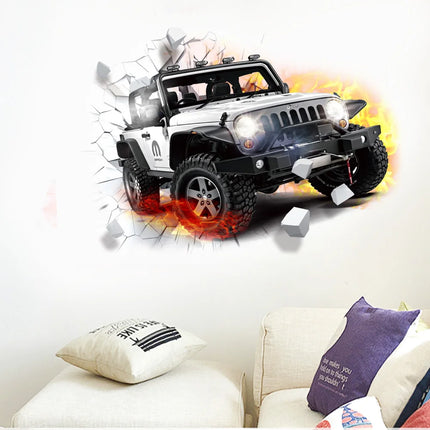 3D Supercross Vehicle Wall Stickers Wild jeep Broken Wall Poster Wall Art Car Decal Kids Room Decoration murals Boys Favors