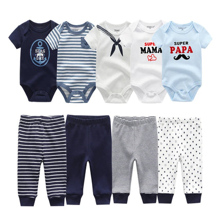 Newborn Clothes Set Bodysuits+Pants 9Pcs Baby Girl Outfits Pink Sweet Toddler Boy Autumn Clothing 0-12M Infant Birth Gift Soft