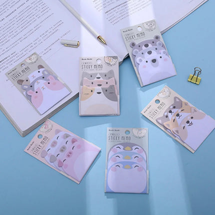45Sheets/Pack Cartoon Sticky Notes Kawaii Penguin Pig Bear Cat Memo Pads Sticker Student Gifts Stationery School Office Supplies