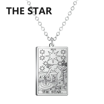 Dawapara Tarot Cards Necklace Women Stainless Steel Necklace Wealth Amulet Classic Tarot Major Arcana Divination Charm Jewelry
