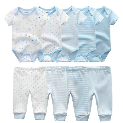 Newborn Clothes Set Bodysuits+Pants 9Pcs Baby Girl Outfits Pink Sweet Toddler Boy Autumn Clothing 0-12M Infant Birth Gift Soft