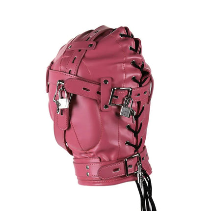 BDSM Bondage Full Hood Masks,Sensory Deprivation Gimp,SM Leather Padded Slave Role Play Hood With Breathing Hole,Couple Sex Toys