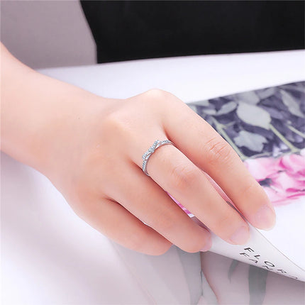 CLUCI Cute 925 Sterling Silver Bowknot Women Party Wedding Ring Jewelry High Quality Silver 925 Gift Zircon Ring DR1006SB
