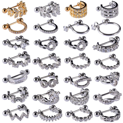 1pc Ear Tragus Cartilage Ring Stainless Steel Barbell With Cz Hoop Cartilage Cuff Piercing Helix Daith Rook Lobe Earrings