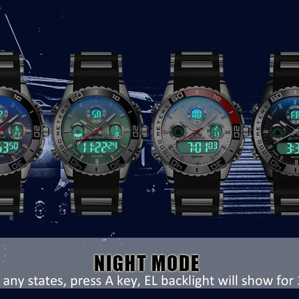STRYVE 8023 Men's Watch Electronic Quartz Dual Movement Rubber Strap Date Week Luminous 50M Water Resistant Fashion Sports Watch