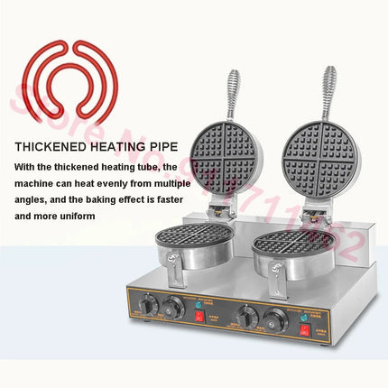 Commercial Double Head Waffle Maker Egg Cake Oven Non-Stick Pan Muffin Baking Machine