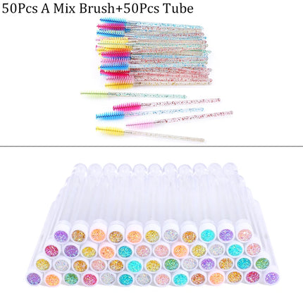 Reusable Eyebrow Brush Tube Eye Lash Brush Replaceable Mascara Wands Dust-proof Sparkling Diamond Eyelash Extension Makeup Tools