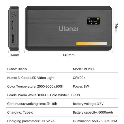 Ulanzi VL200 Led Video Light With Soft Diffuser 360°Ball Head 5000mAh 2500-9000k Fill Panel Lamp Camera Light for Youtube