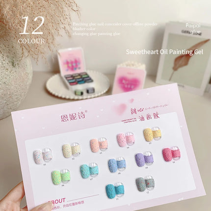 12 Colors Set No-wash Embossed Texture UV Gel Glitter Nail Art Paint Chrome Nail Art Colored Gel Paint