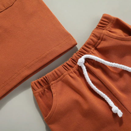 Pudcoco 2 Pcs Newborn Summer Outfits, Baby Solid Color Round Neck Tank Tops with Pocket + Drawstring Shorts 0-3T