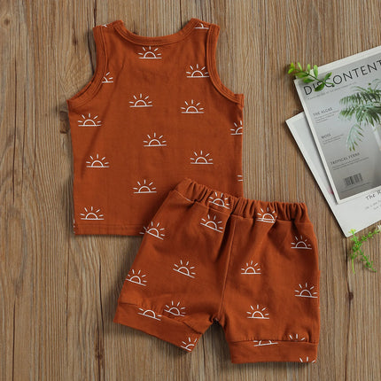 2021 Baby Summer Clothing Newborn Baby 2-piece Outfit Set Fashion Sun Print Tank Top Shirt +Shorts Set for Kids Boys Girls