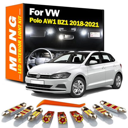 MDNG 10Pcs Canbus Car Accessories For Volkswagen VW Polo AW1 BZ1 2018 2019 2020 2021 Car LED Interior Map Dome Trunk Light Kit