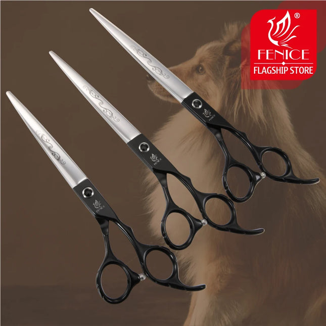 Fenice 7 /7.5/8/ 8.5/ 9 inch dog scissors for dog grooming  straight cutting pet grooming shears ножницы tesoura non-slip handle
