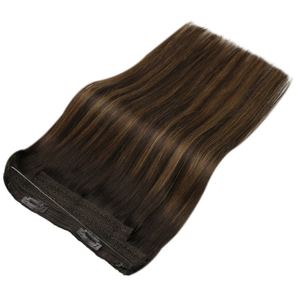 VeSunny Fish Wire Hair Extensions Natural Human Hair Brown Machine OnePiece Hair Extension Invisible Fishing Wire with 2 Clips