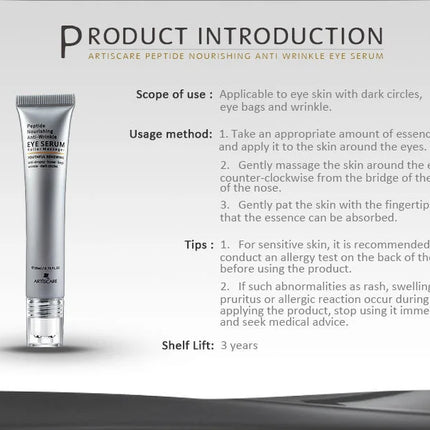 ARTISCARE Eye Serum Roller Massager for Dark Circles Peptide Essence Eye Bags Hyaluronic Acid Cream Eye Care